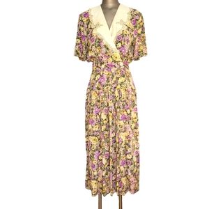 ON HOLD * PLEASE NO PURCHASE Vintage Jane Singer Floral Lace Collar Midi Dress